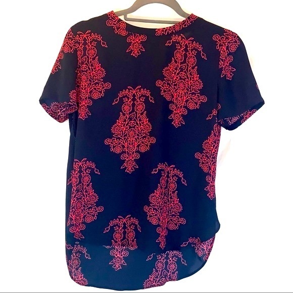 LOFT XS navy & pink short sleeve high low blouse - Picture 1 of 12